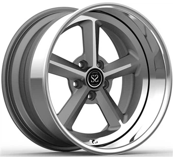 Llantas personalizadas de 3 piezas 5X114.3 18x7.0 y 18x9.5 con labio pulido, disco gris para Ford Mustang